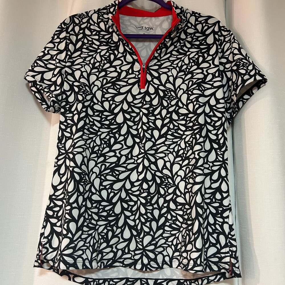 TGW WOMENS RAINDROP ZIP GOLF POLO XL red black activewear tennis pickleball bike